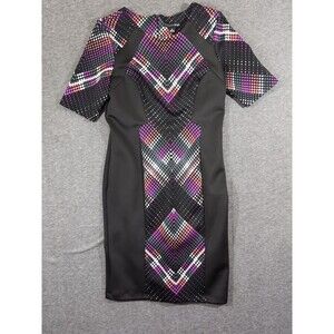 Madison Leigh Dress 3/4 Sleeve Geometric Multicolor Print Size 12 Womans Flaw